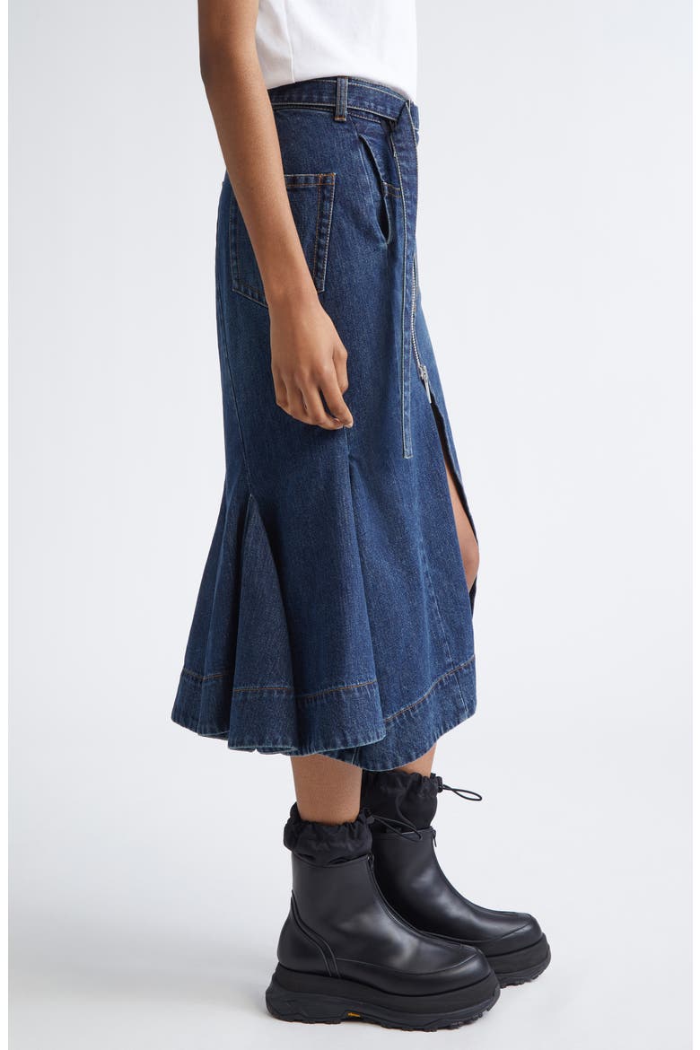 Belted Denim Midi Skirt, Alternate, color, BLUE