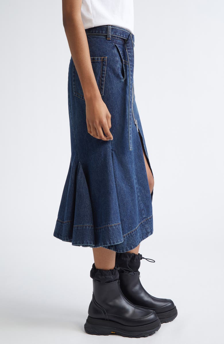 Sacai Belted Denim Midi Skirt, Alternate, color, Blue