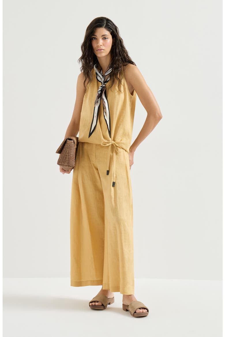Linen wrap effect vest with monili, Alternate, color, Zabaione Yellow