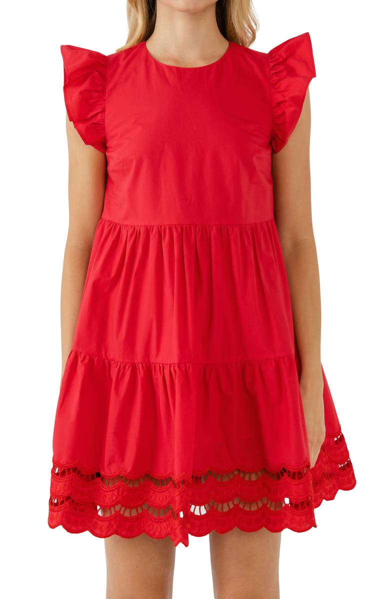 English Factory Scallop Hem Cotton Minidress, Alternate, color, 