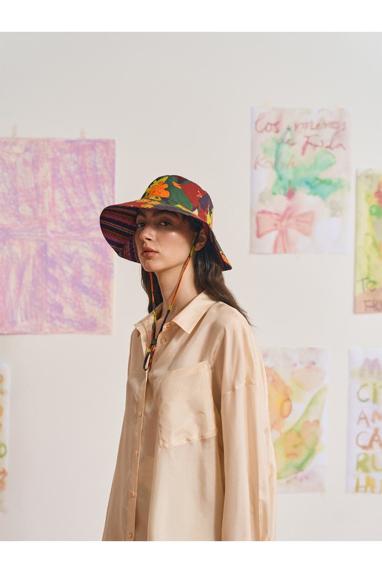 FRIDA x LOST PATTERN "Frida's Garden" Cotton Reversible Sun Hat, Alternate, color, Green