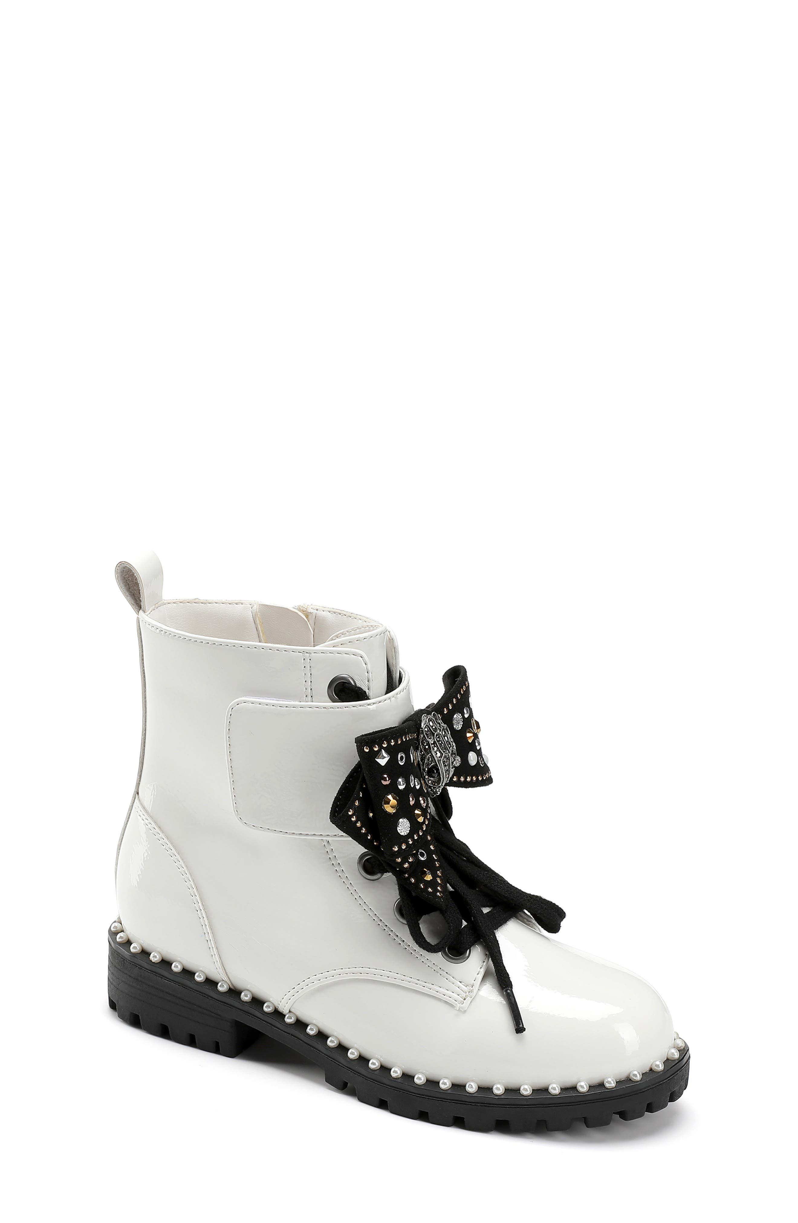 Kurt Geiger London Kids' Kensington Combat Boot, Main, color, Bone Patent