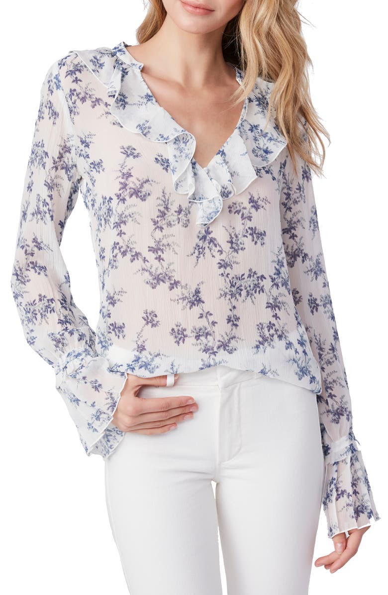 PAIGE Ginger Floral Print Ruffle Silk Blouse, Main, color, 