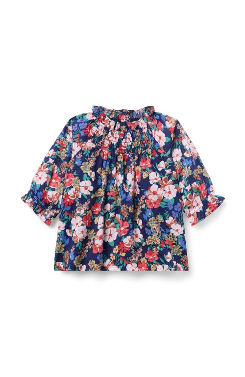 Janie And Jack Floral Ruffle Smocked Top In Blue
