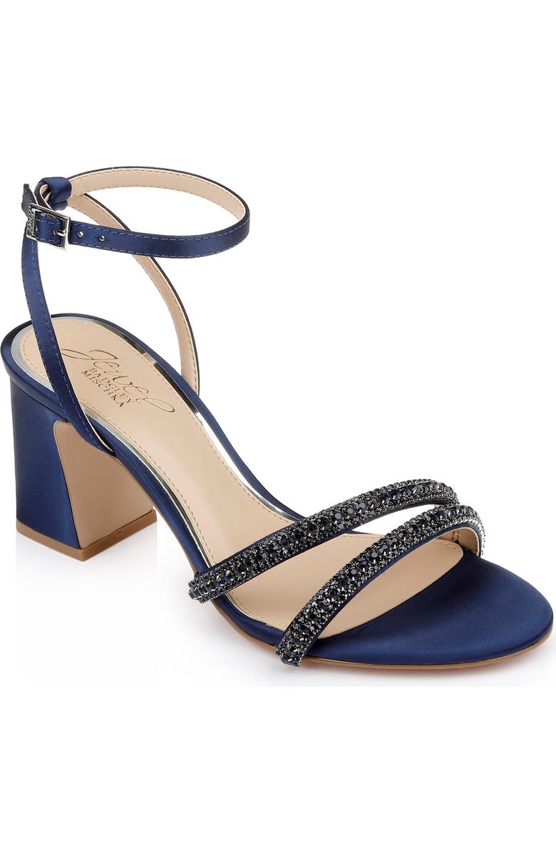 Jewel Badgley Mischka Rosa Ankle Strap Sandal, Main, color, Navy Satin