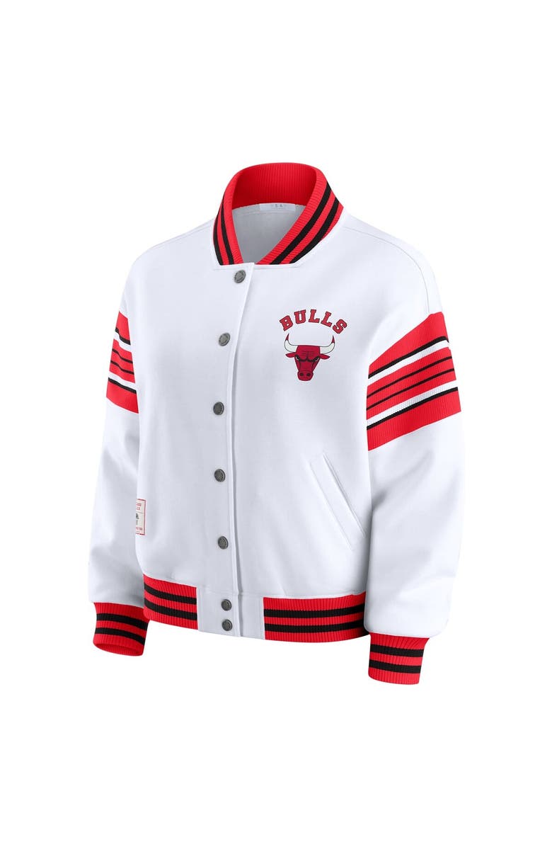 WEAR by Erin Andrews Women's WEAR by Erin Andrews  White Chicago Bulls Snap Front Fleece Sweatshirt, Alternate, color, White