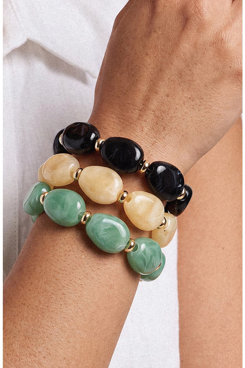 Set of 3 Resin Stretch Bracelets, Alternate, color, GREEN MULTI