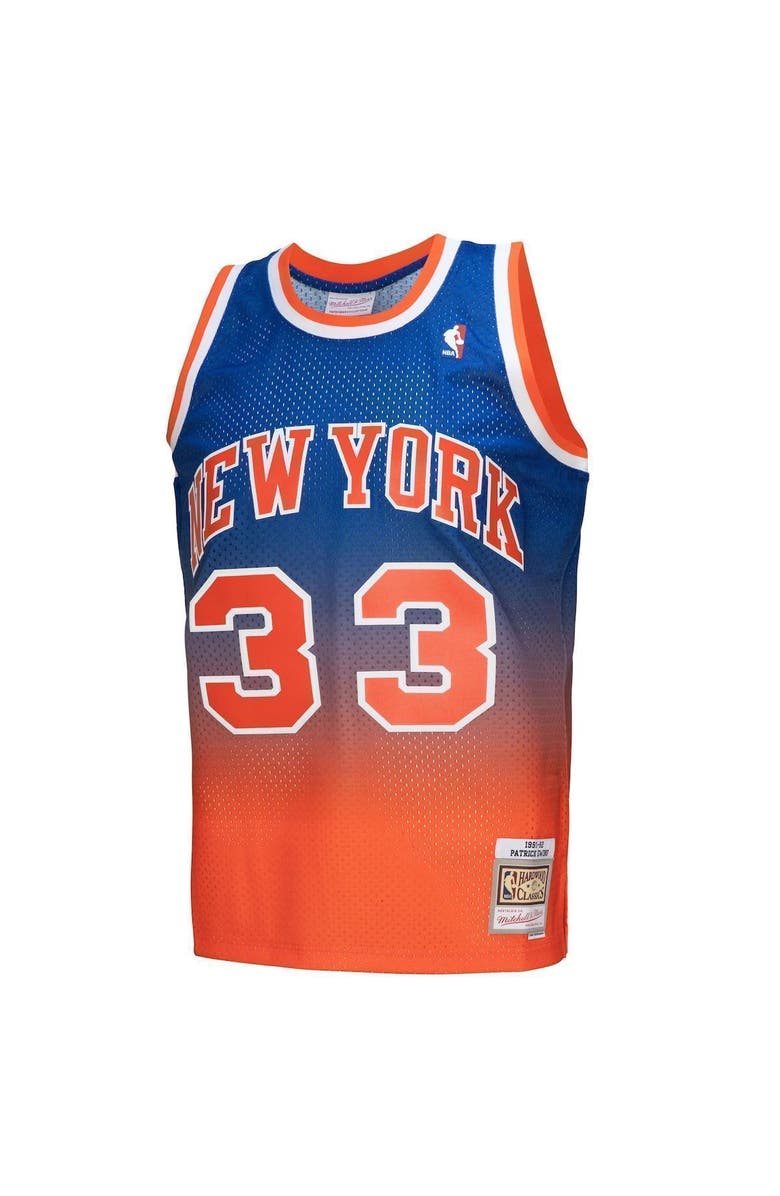 Mitchell & Ness Men's Mitchell & Ness Patrick Ewing Orange/Royal New York Knicks 1991/92 Hardwood Classics Fadeaway Swingman Player Jersey, Alternate, color, Orange