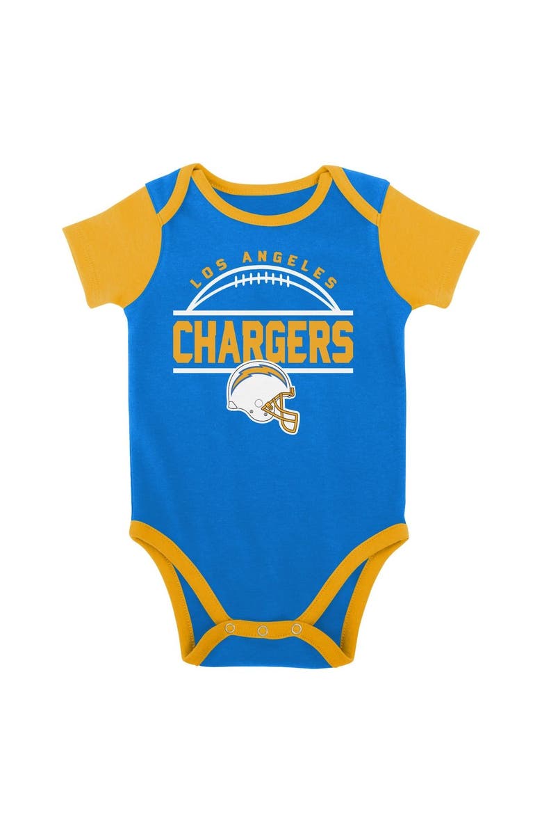 Outerstuff Newborn & Infant Powder Blue/Gold Los Angeles Chargers Home Field Advantage Three-Piece Bodysuit, Bib & Booties Set, Alternate, color, Powder Blue