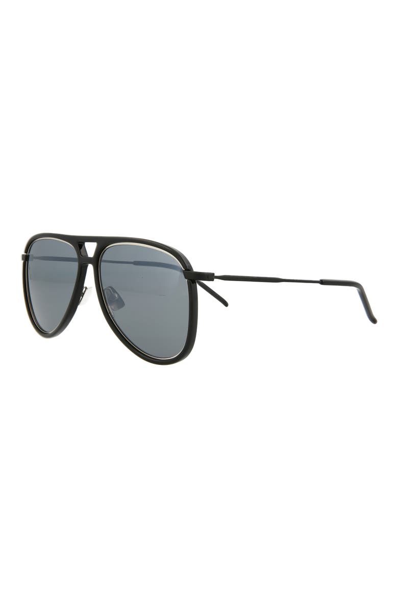 56mm Pilot Sunglasses, Alternate, color, BLACK SILVER