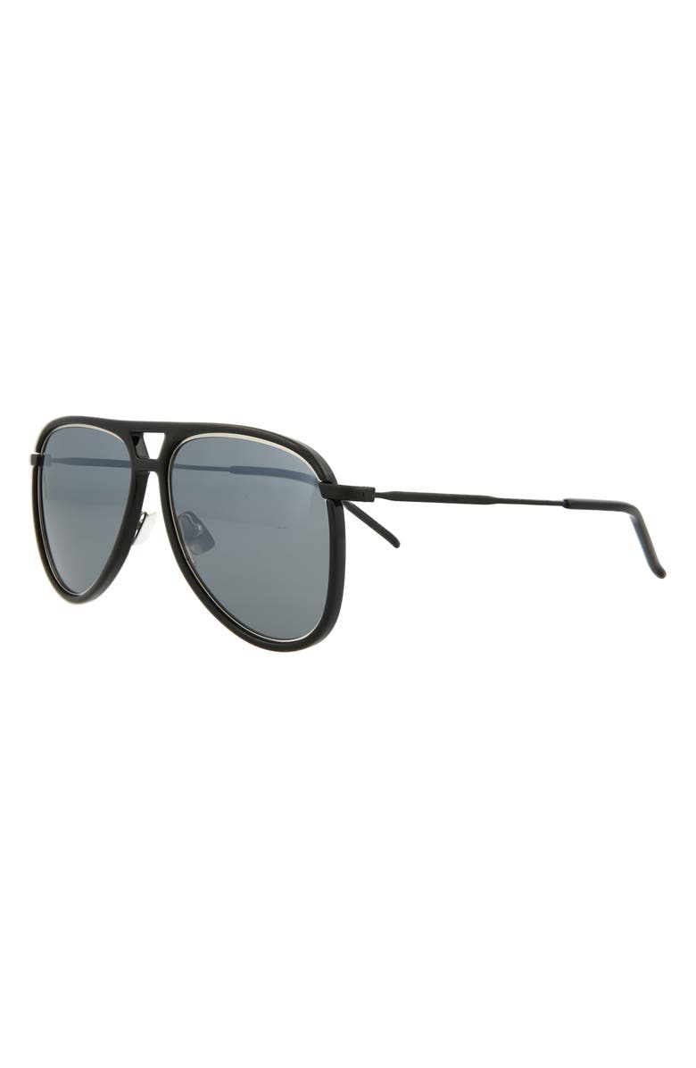 Saint Laurent 56mm Pilot Sunglasses, Alternate, color, Black Silver