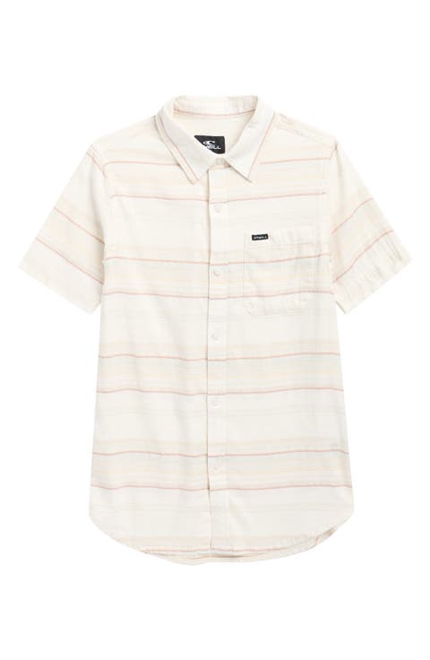 Kids' Seafaring Stripe Short Sleeve Stretch Cotton Button-Up Shirt (Big Kid)