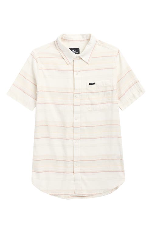O'neill Kids' Seafaring Stripe Short Sleeve Stretch Cotton Button-up Shirt In White