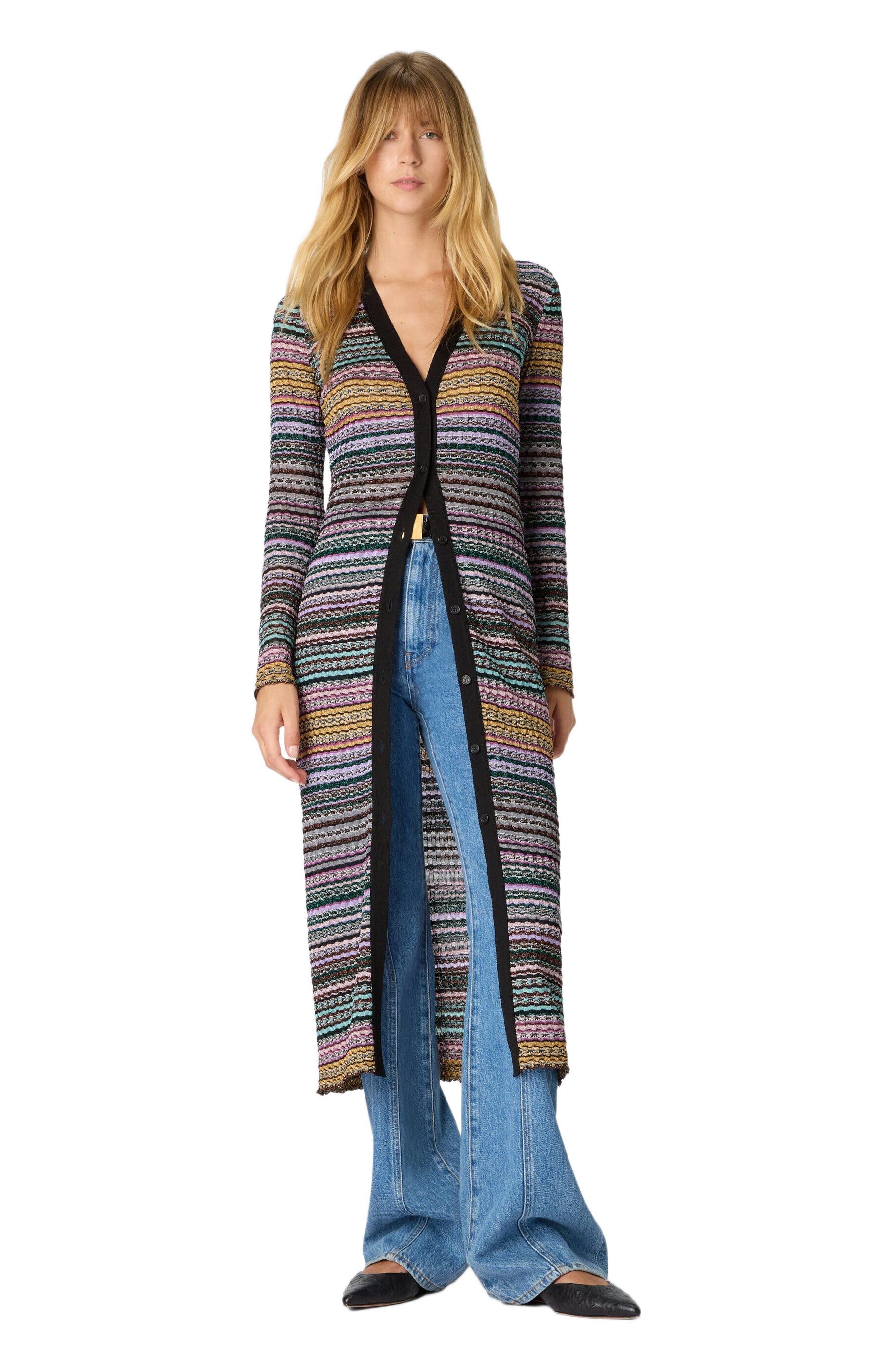 Slim Long Striped Cardigan
