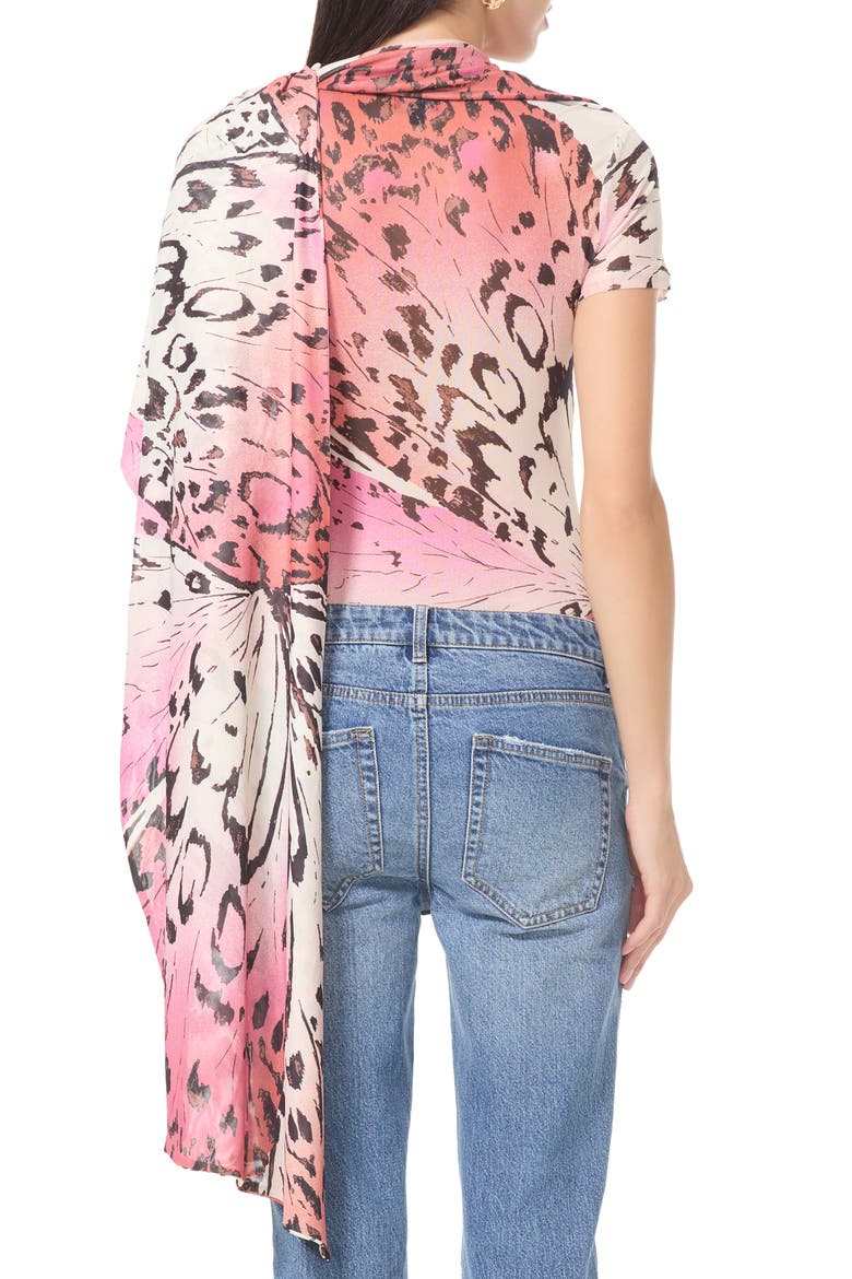 Fiona Asymmetrical Scarf Detail Mesh Top, Alternate, color, BLUSH BUTTERFLY