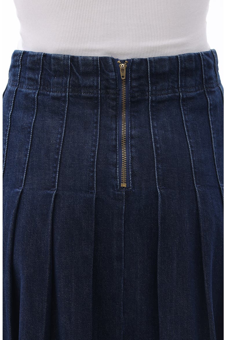 Pleated High Waist Denim Skirt, Alternate, color, DARK BLUE