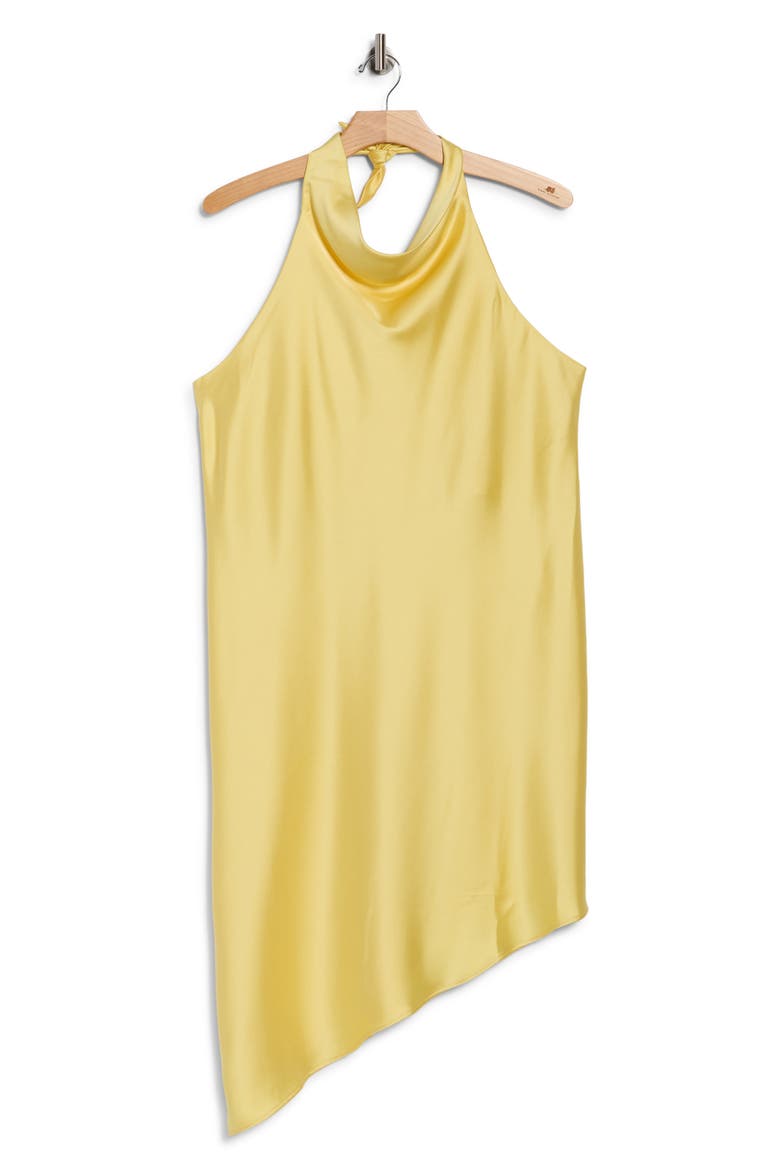 Halter Neck Asymmetric Satin Dress, Alternate, color, BUTTER