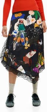 Desigual Floral Print Asymmetric Hem Skirt