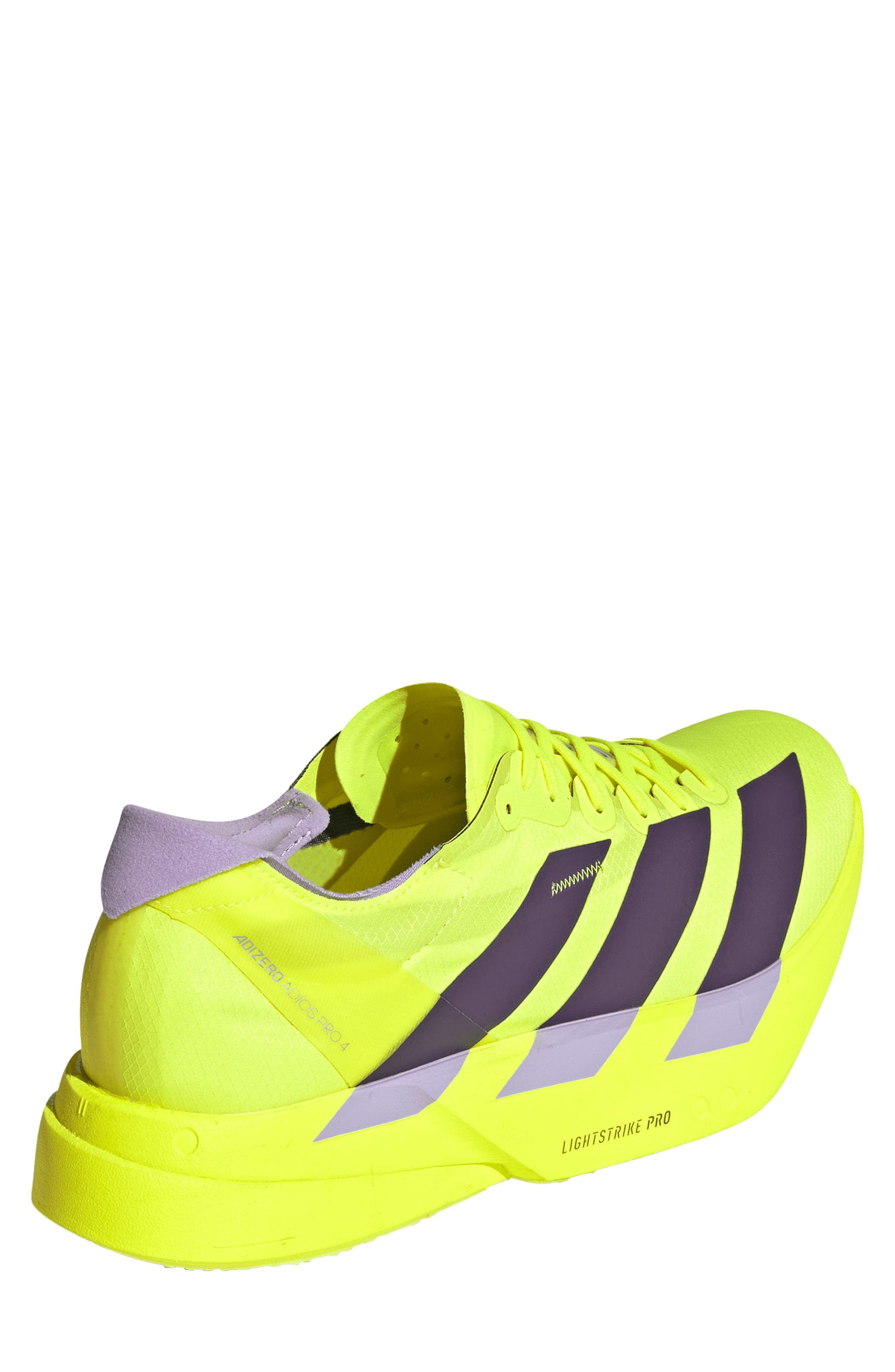 Adizero Adios Pro 4 Sneaker, Alternate, color, SYELLO/ AURPLU/ POWPLU