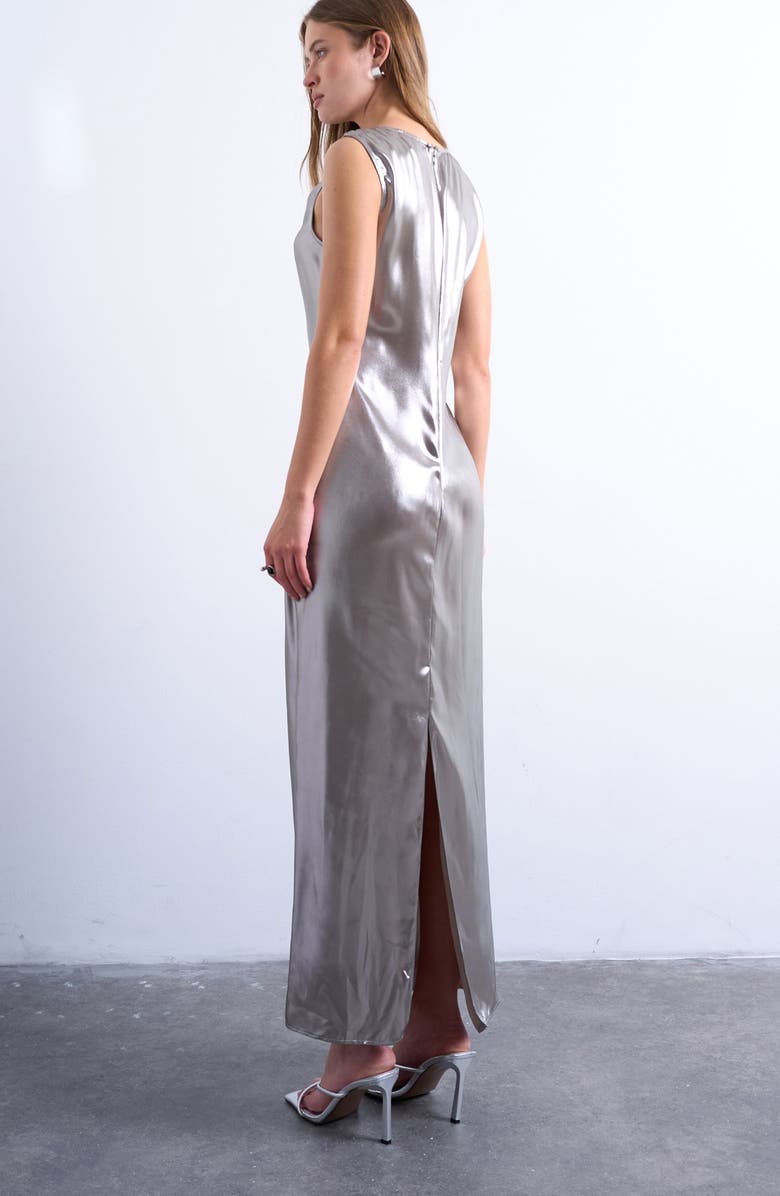 Topshop Metallic Hardware Maxi Dress, Alternate, color, Silver