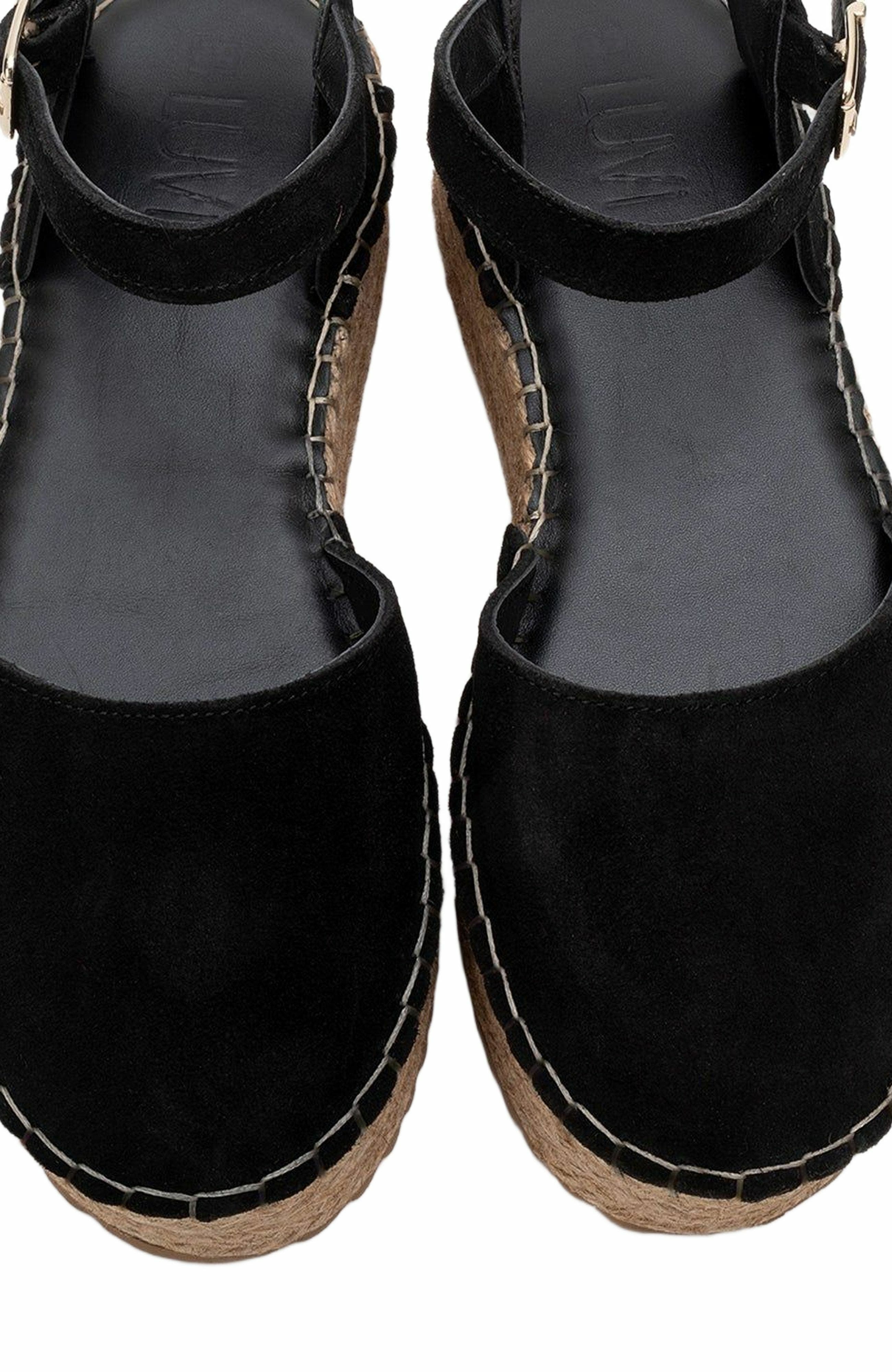 Forever & Always Shoes Viba Leather Espadrille Platform Wedge Sandals, Alternate, color, Black Suede Leather