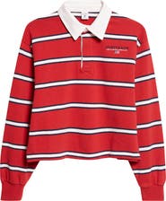 Sporty & Rich Nautical Embroidered Stripe Crop Rugby Polo