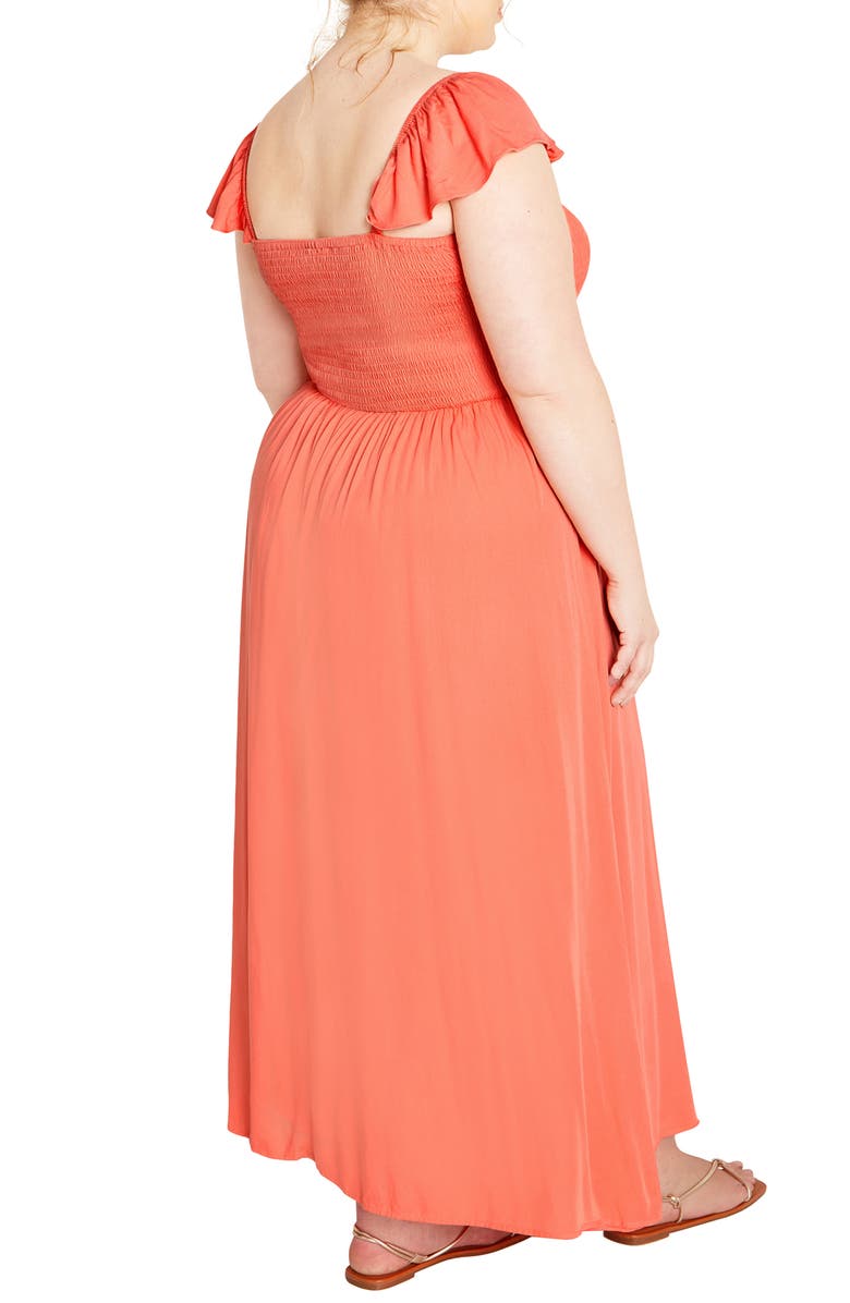 City Chic Tiarne Smocked Maxi Dress, Alternate, color, Hot Coral