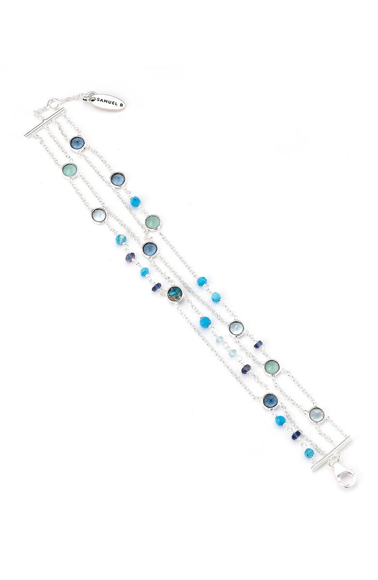SAMUEL B. Sterling Silver Bezel Set Gemstone Multi Strand Bracelet, Main, color, Blue