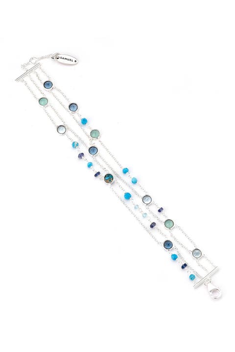 Sterling Silver Bezel Set Gemstone Multi Strand Bracelet