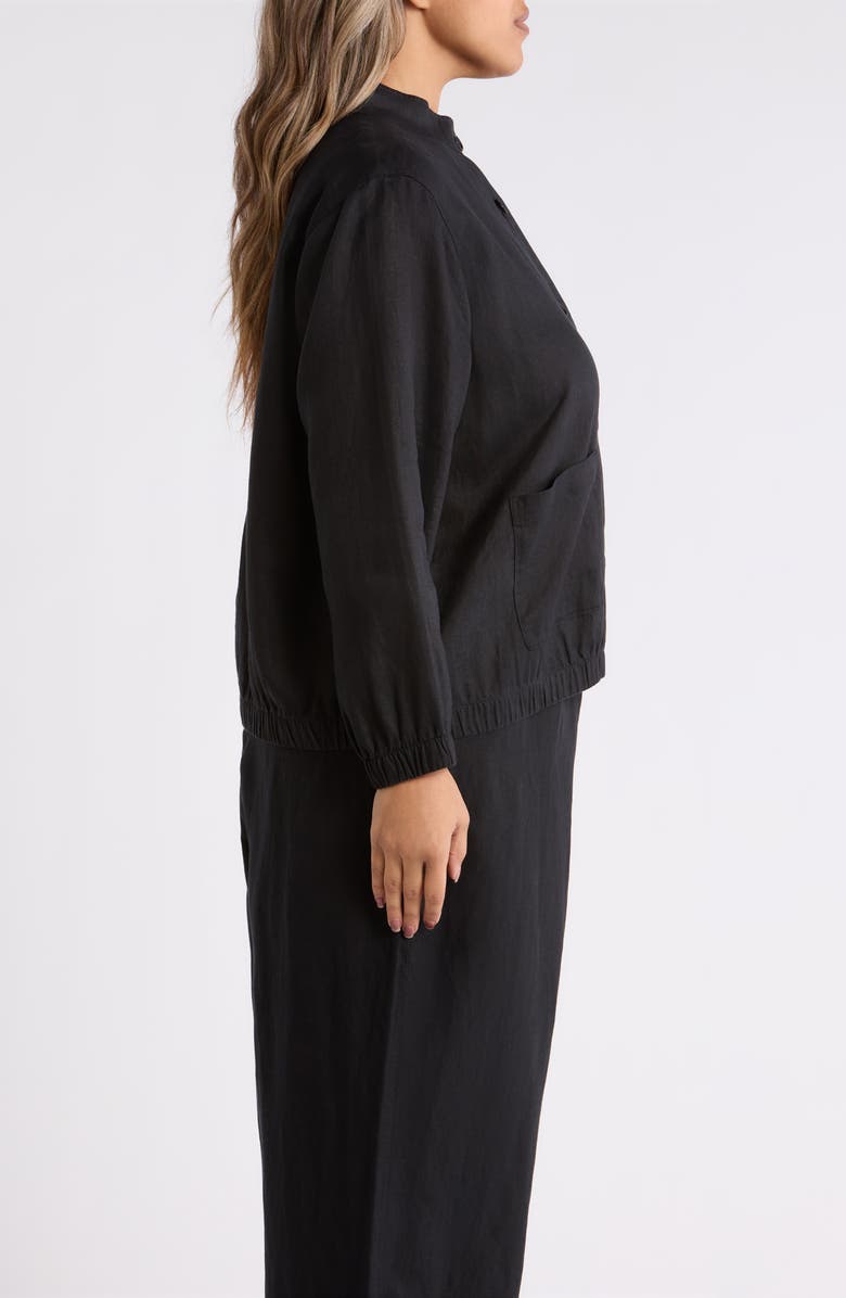 Eileen Fisher Stand Collar Linen Jacket, Alternate, color, Black