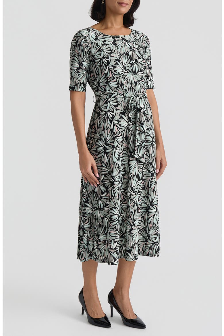 Print Tie Belt A-Line Dress, Alternate, color, BLACK MULTI