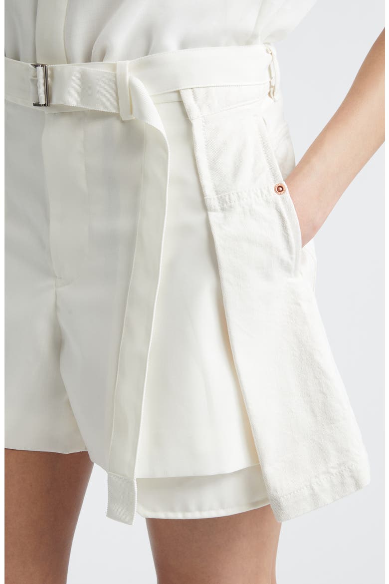 Hybrid Cotton Denim & Wool Shorts, Alternate, color, OFF WHITE