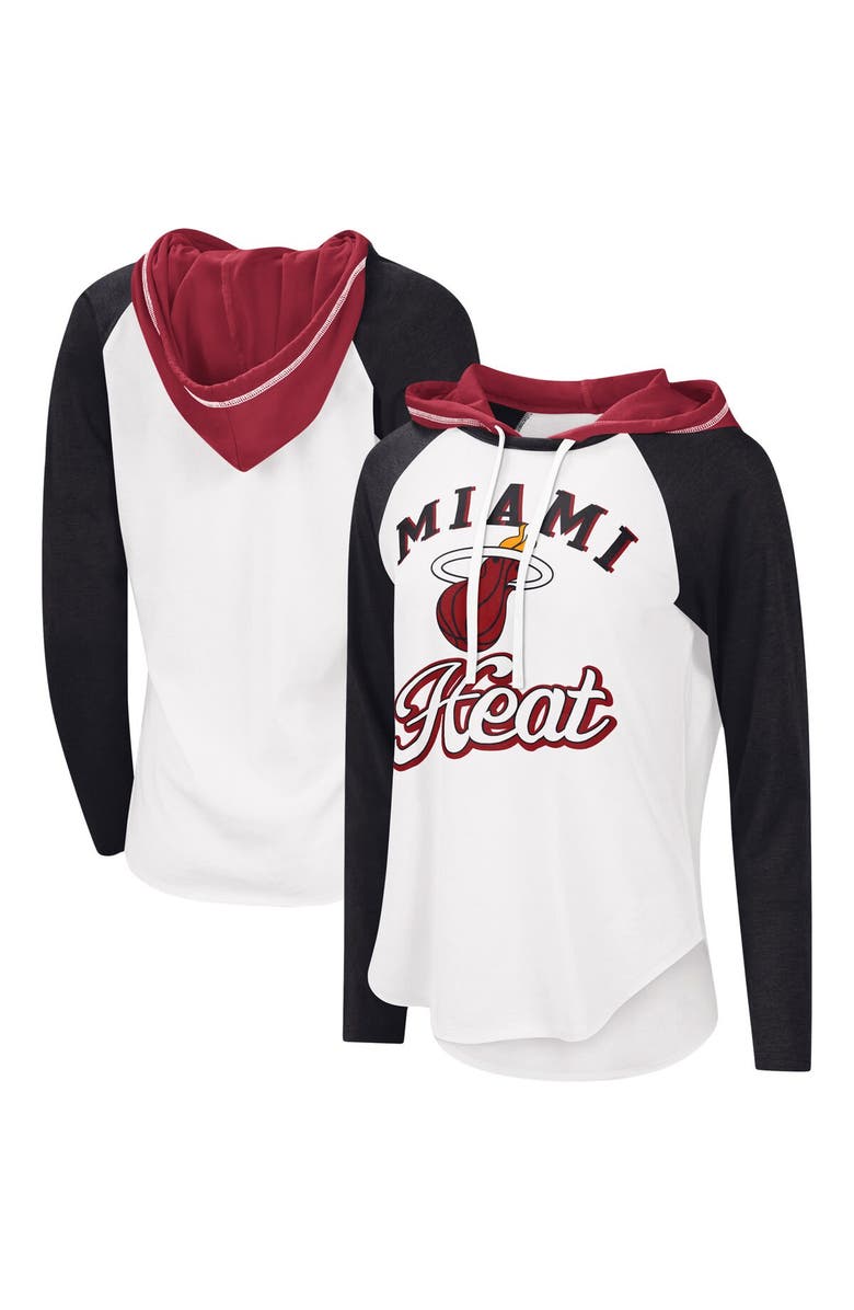 G-III 4HER BY CARL BANKS Women's G-III 4Her by Carl Banks White Miami Heat MVP Raglan Hoodie Long Sleeve T-Shirt, Main, color, 