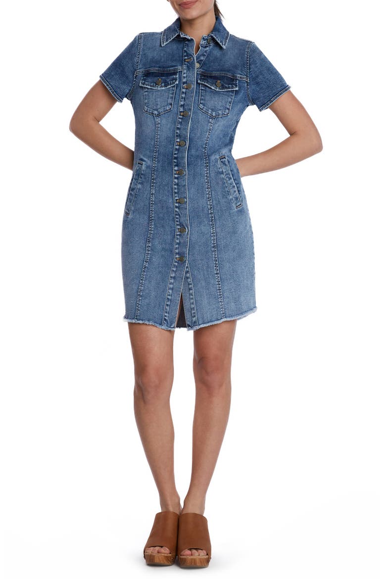 Fray Hem Denim Dress, Main, color, POLAR BLUE