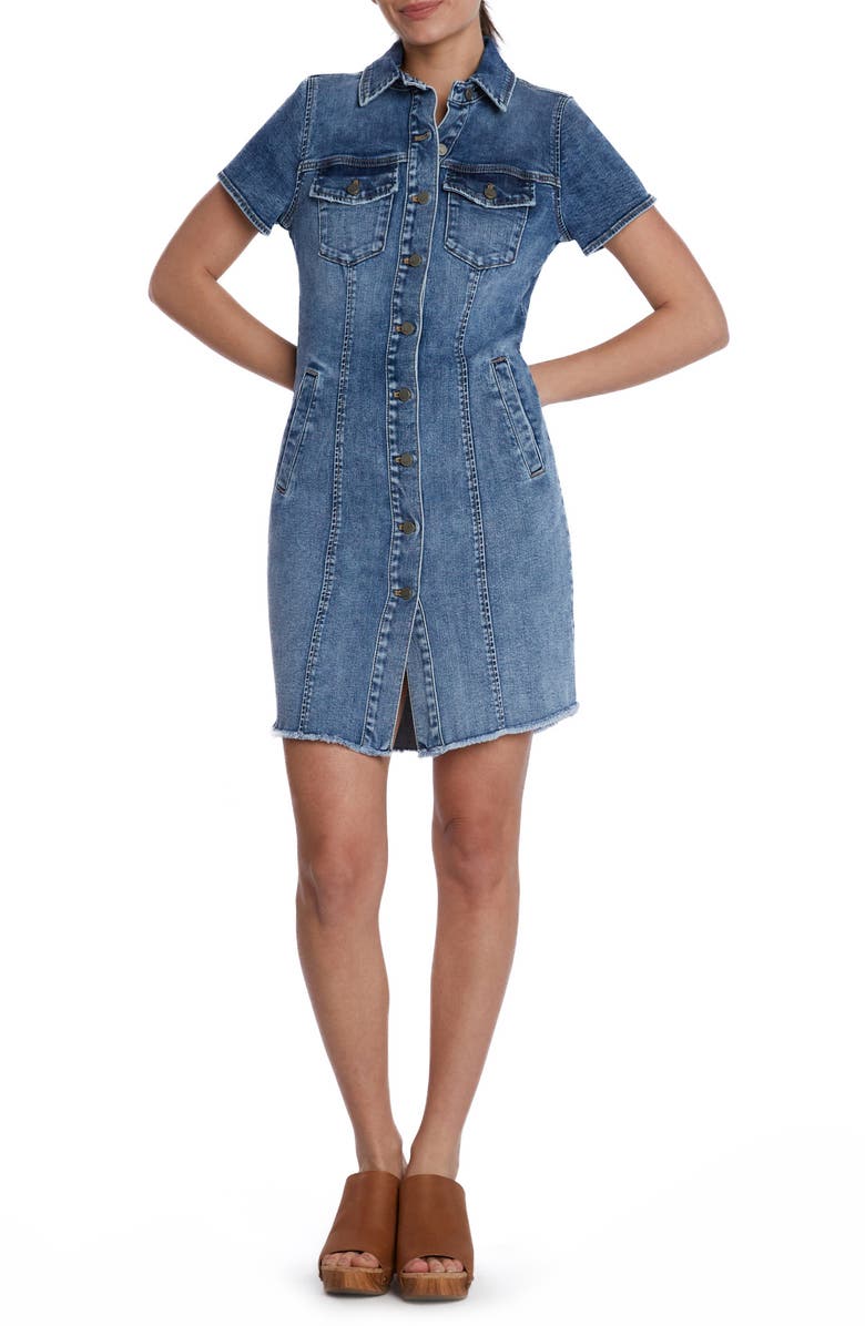 Wash Lab Denim Fray Hem Denim Dress, Main, color, Polar Blue