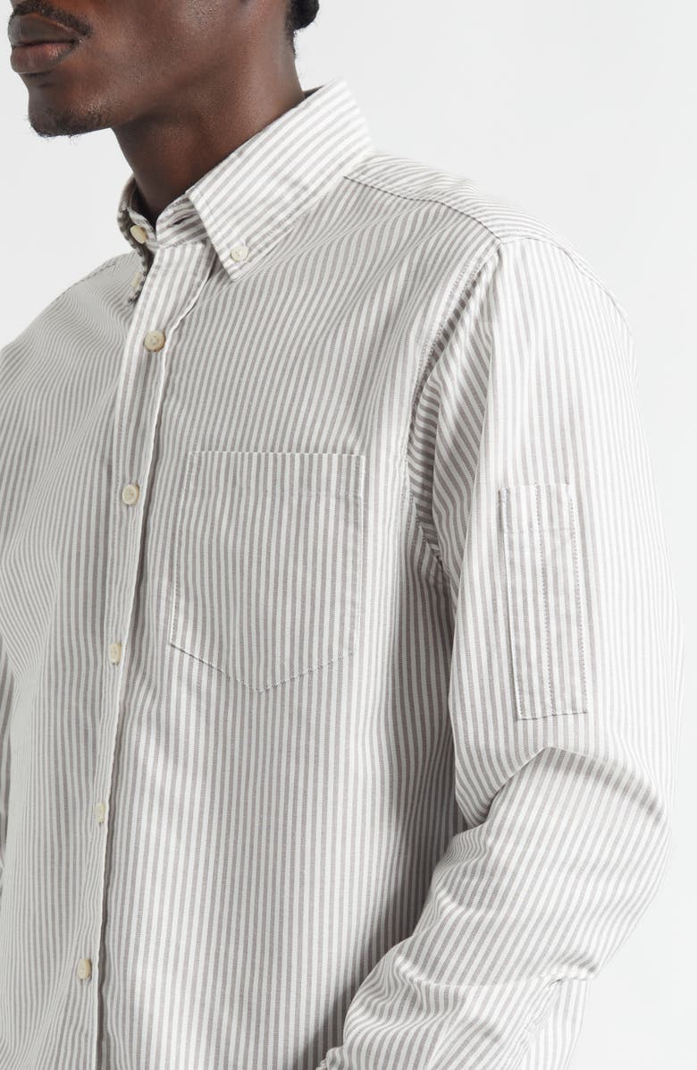 Noah Oxford Cotton Button-Down Shirt, Alternate, color, White / Brown