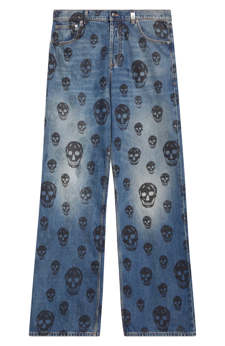 McQueen Skull Low Rise Baggy Jeans, Alternate, color, Blue Washed-Black