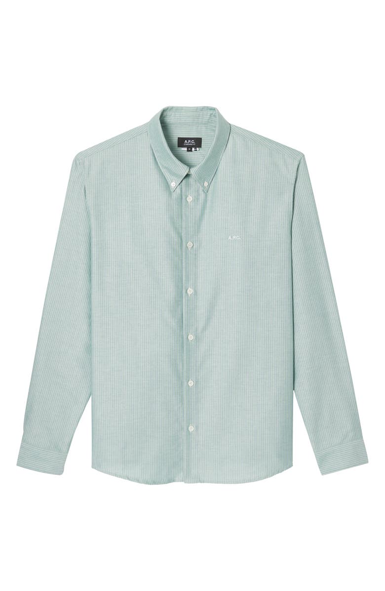 A.P.C. Chemise Greg Stripe Organic Cotton Button-Down Shirt, Alternate, color, Kac Almond Green