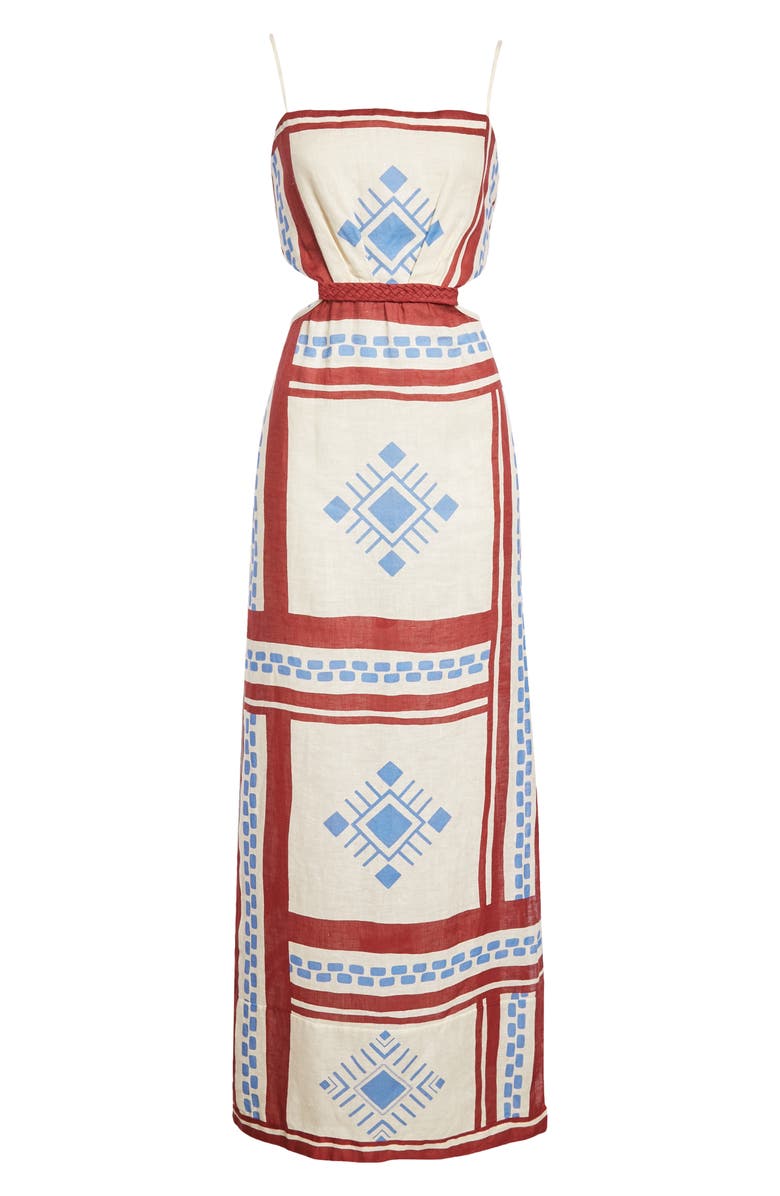 Johanna Ortiz Kay Pacha Abstract Print Linen Maxi Dress, Alternate, color,