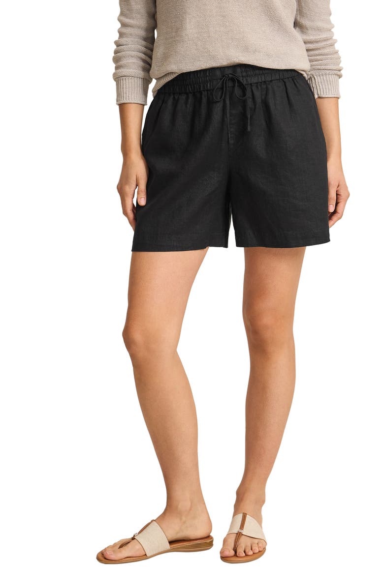 Tommy Bahama Two Palms Tie Waist Linen Shorts, Main, color, Black