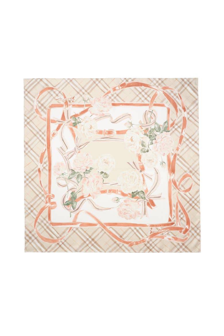 Rose Check Silk Scarf, Main, color, Honey beige