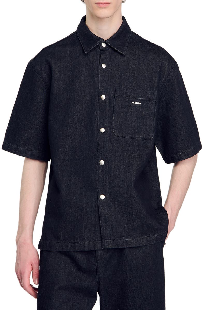 SANDRO Raw denim shirt, Main, color, 