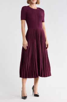 Pleated Ribbed Midi Dress