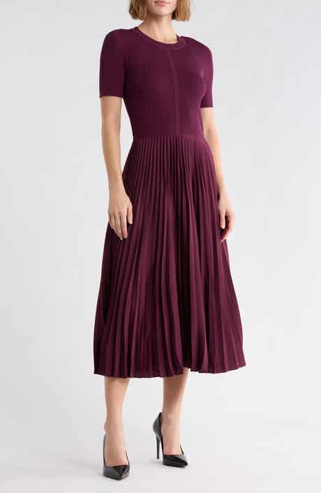 Pleated Ribbed Midi Dress