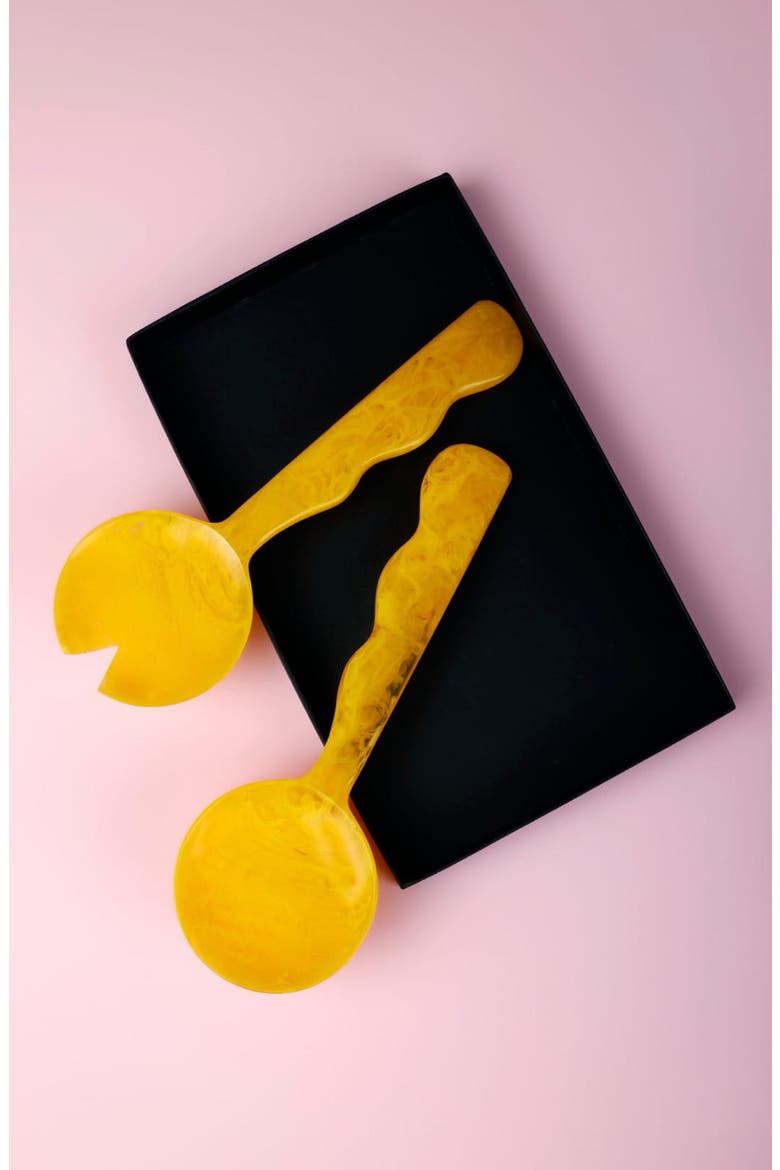 Set of 2 Resin Salad Servers, Alternate, color, MUSTARD