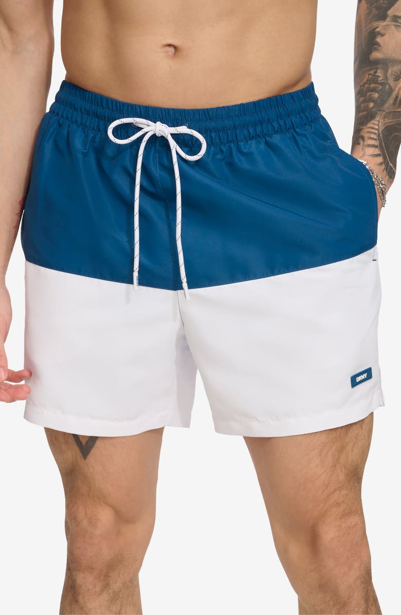 DKNY Colorblock Swim Trunks, Main, color, Poseidon