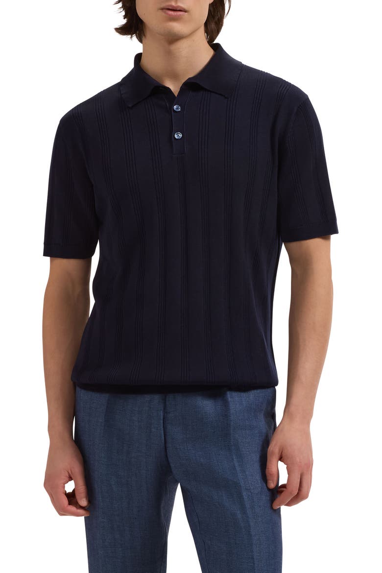 Textured Stripe Polo Sweater, Main, color, NAVY
