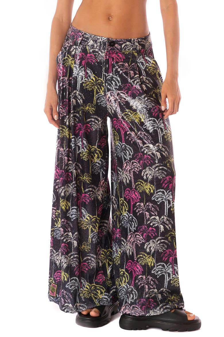 Neon Palmery Stella Cover-Up Pants, Main, color, BLACK