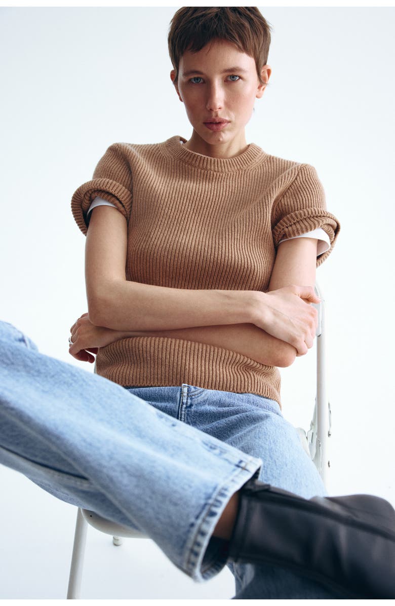 H&M Wool-blend T-shirt, Alternate, color, Dark Beige