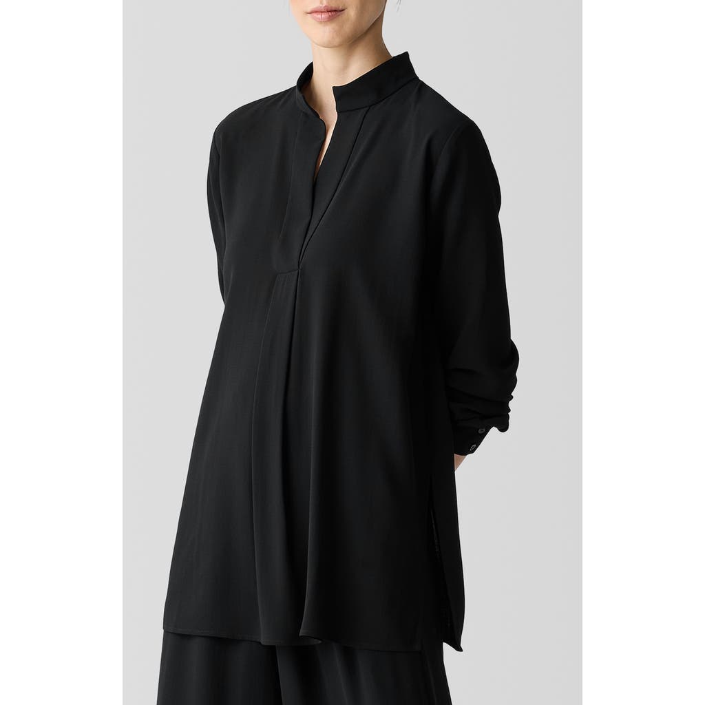 Eileen Fisher Split Stand Collar Silk Tunic